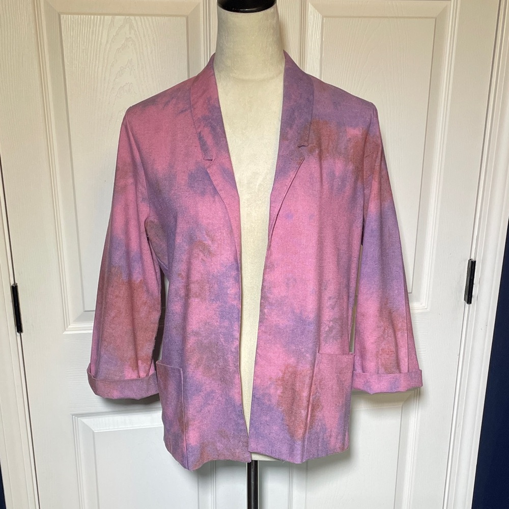 Vintage Stuart Barry Pink Tie-Dyed Lightweight Open‎ Front Jacket Size 6